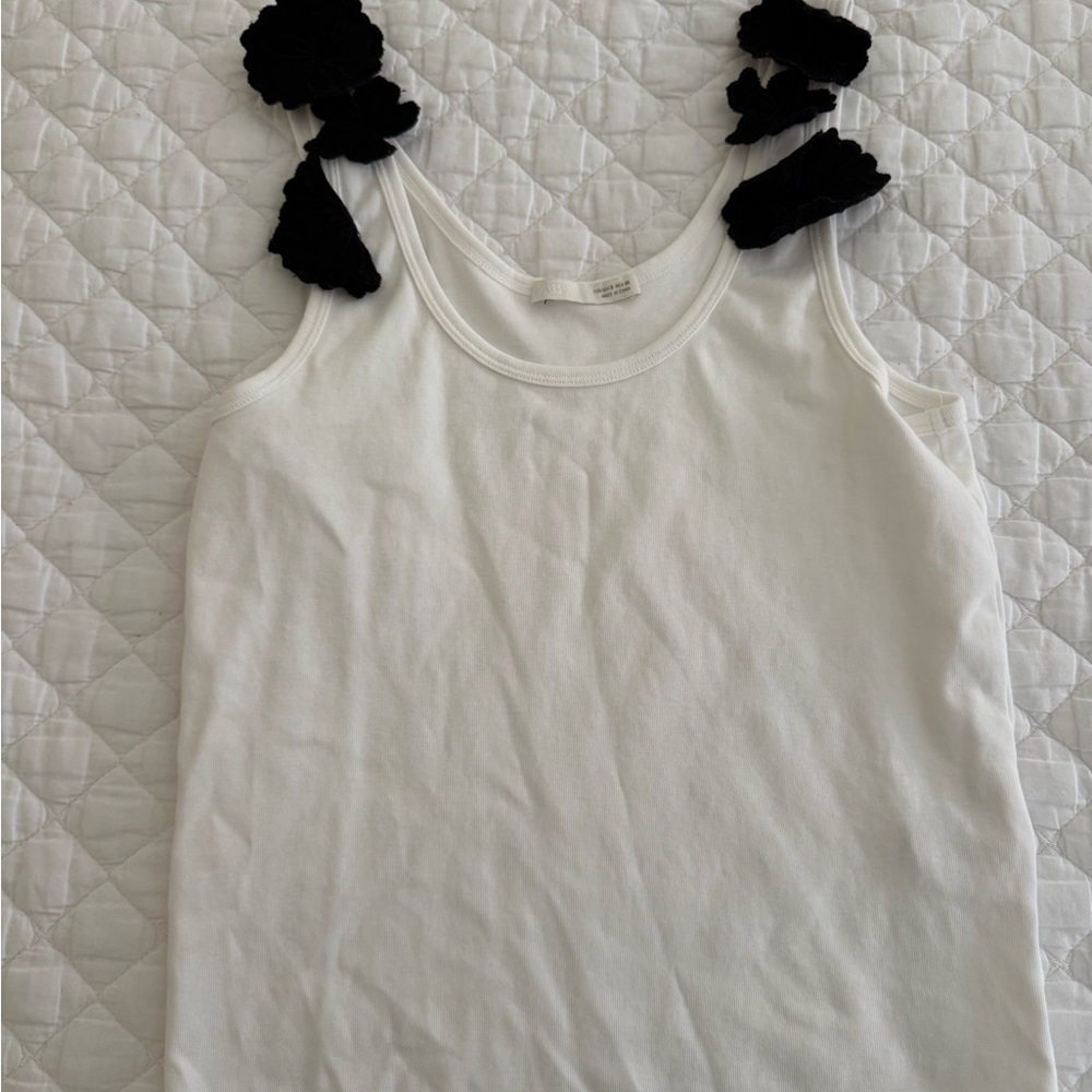 Zara White Tank Top with Black Floral Accent